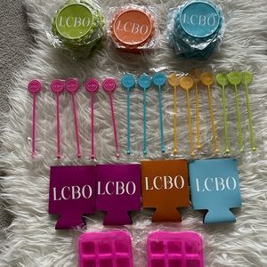 LCBO Merch Lot: Drink Coasters, Swizzle Sticks, Ice Cube Trays & Koozies + Bag